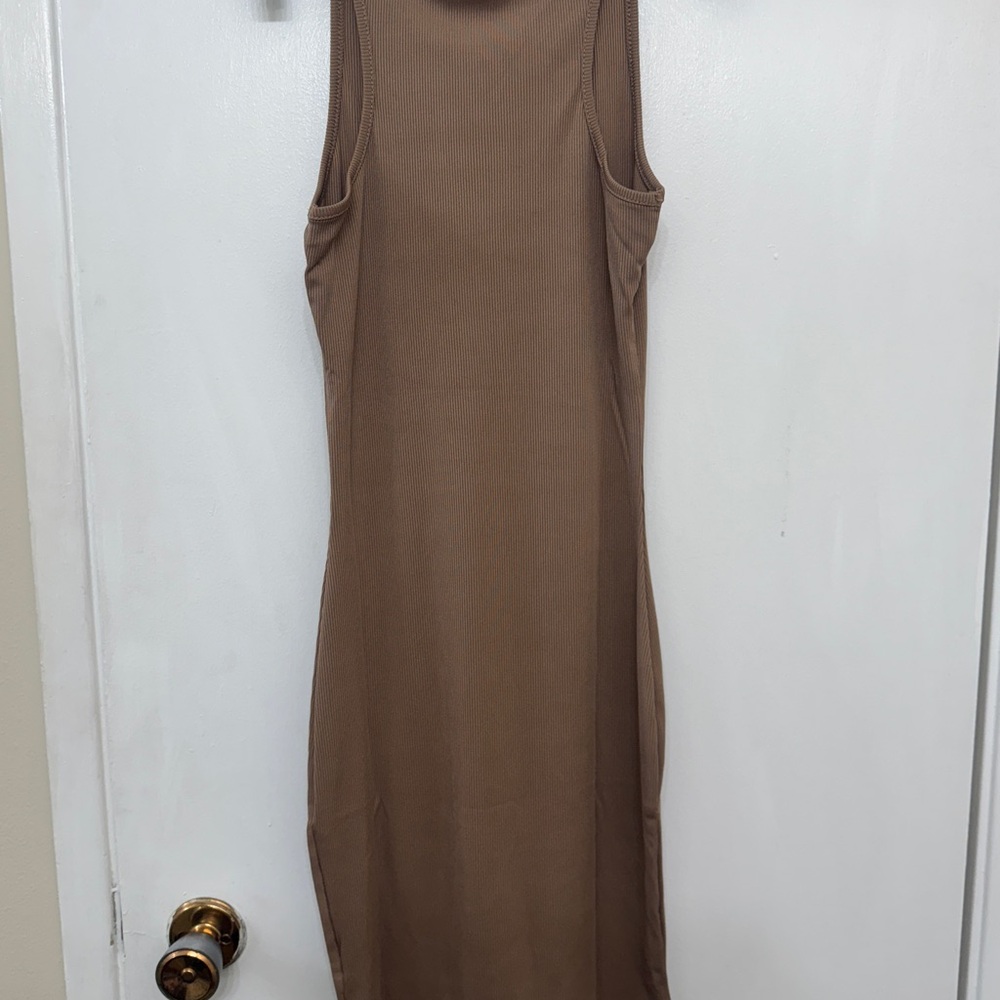 Brown Ribbed Bodycon Dress - Picture 2 of 3